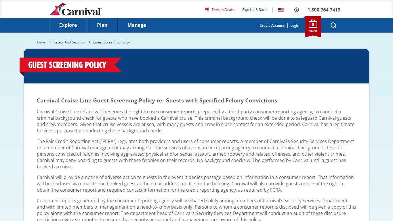 Guest Screening Policy | Carnival Cruise Line